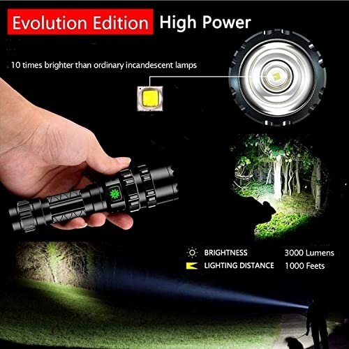 Saitoku LED Torches Super Bright Rechargeable, Powerful Torch 3000 Lumens Tactical LED Flashlight Rechargeable Battery 5 Modes for Camping,