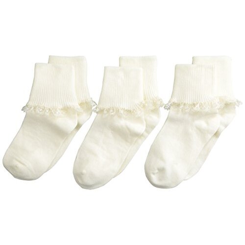Jefferies Socks Big Girls Simplicity Lace Socks (Pack of 3), Pearl White, X-Small