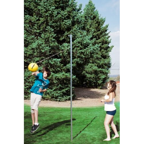 Park & Sun Sports Permanent Outdoor Tetherball Set with Accessories (2-Piece Pole) Yellow & Silver, 10.25 feet