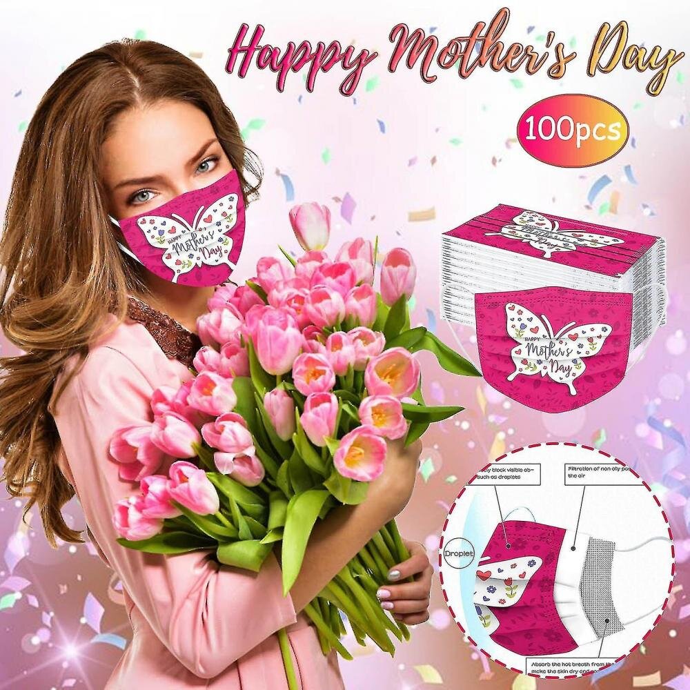 100pcs Adult's Mother's Day Protection 3 Layer Print Disposable Face Mask