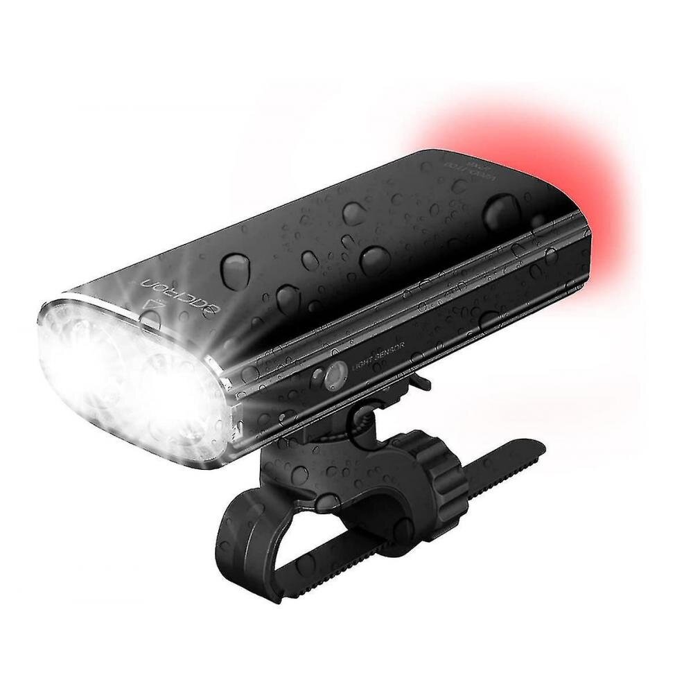 Smart Bicycle Headlight And Taillight 2 In 1 Rechargeable 1700lm Waterproof Bicycle Flashlight Multiple Modes Headlight And Taillight(black)