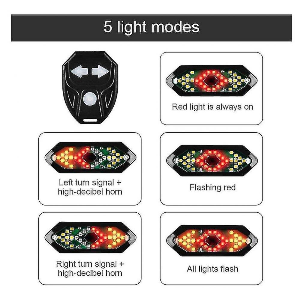 Led Bike Tail Light, Usb Rechargeable Bike Turn Signal Lights 5 Light Modes Bike Warning Light With Wireless Remote Control Easy To Use Ipx4 Waterproo