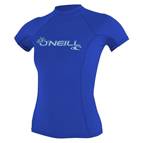 ONeill Womens Basic Skins UPF 50+ Short Sleeve Rash Guard, Tahitian Blue, L