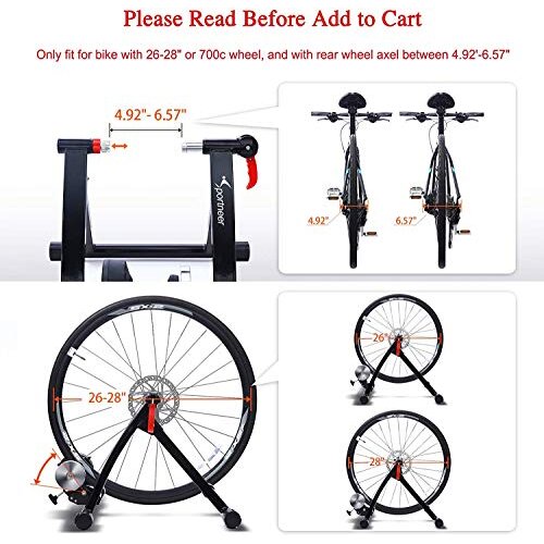 Bike Trainer Stand - Sportneer Steel Bicycle Exercise Magnetic Stand with Noise Reduction Wheel, Black