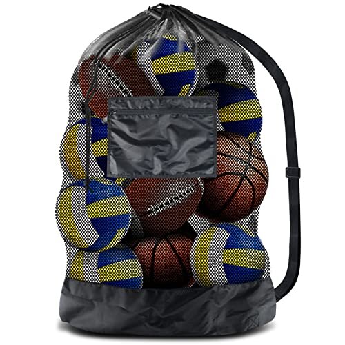 BROTOU Extra Large Drawstring Mesh Bag for Balls, Waterproof Storage Bag for Football, Basketball, Volleyball, Heavy Duty Training Equipment Bag with