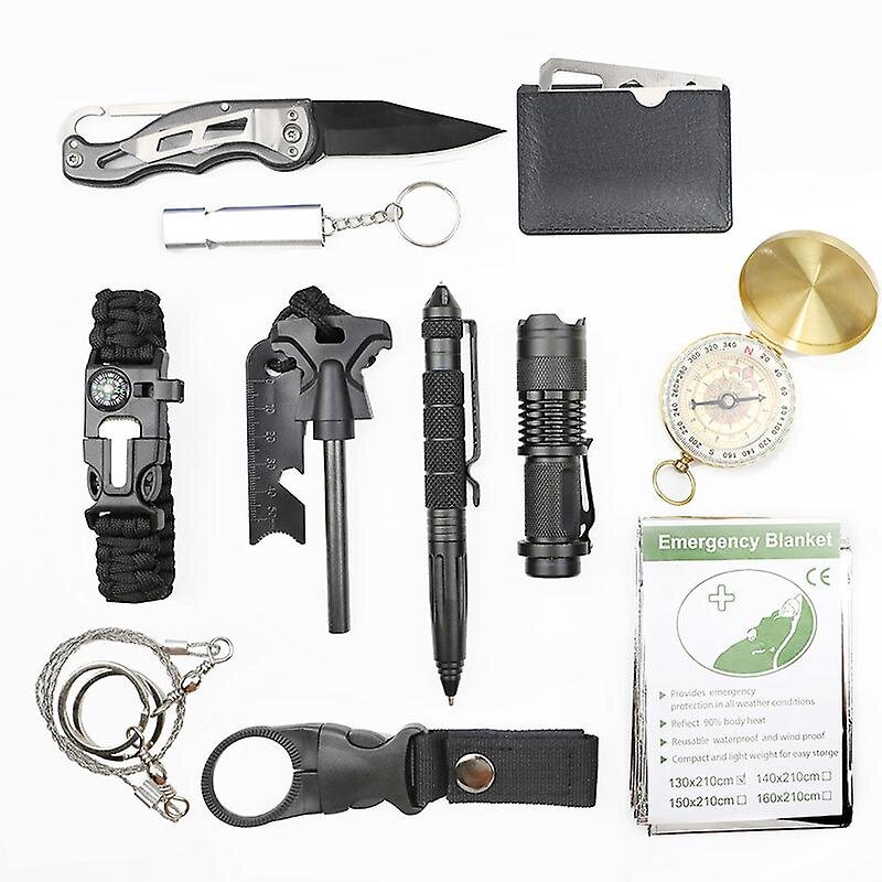 12pcs Emergency Survival Kit Tactical Camping Military Edc Gear Wilderness Tools