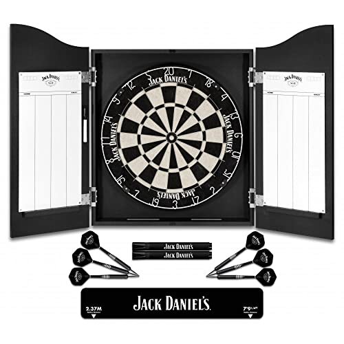 Officially Licensed Jack Daniel's Printed Darts Home Centre in Black Including Dartboard | JD Logo (CAB512)