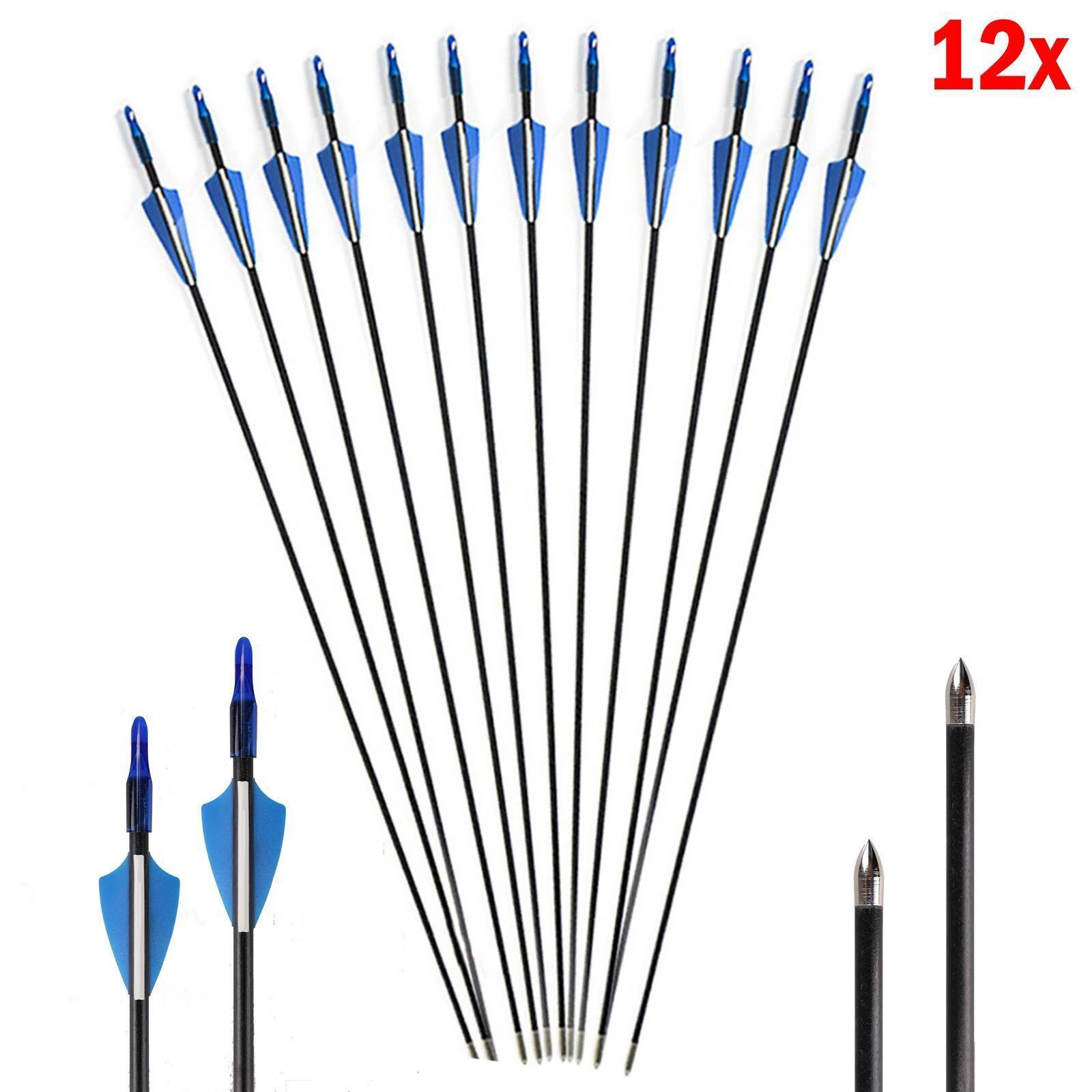 12 X 30" Fibreglass Field Point Archery Arrows Compound Or Recurve