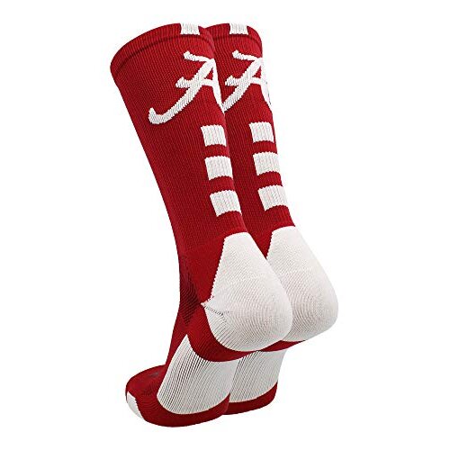 TCK Alabama Crimson Tide Baseline Crew Socks (Crimson/White, Large)
