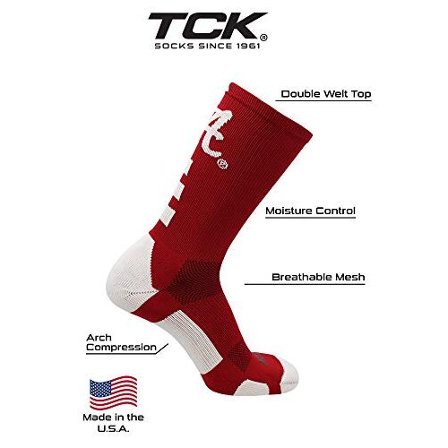 TCK Alabama Crimson Tide Baseline Crew Socks (Crimson/White, Large)
