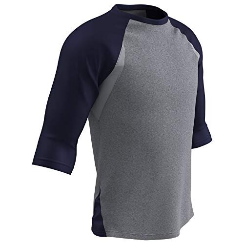 CHAMPRO Extra Innings 3/4 Sleeve Polyester Baseball Shirt, Adult Medium, Grey, Navy Sleeve