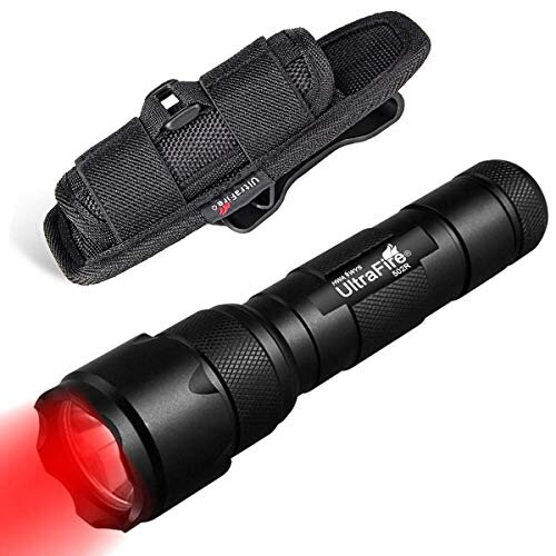 ULTRAFIRE Red Light LED Torch 620-630nm Single Mode Zoomable Mini Tactical Torch with Flashlight Holster, Adjustable Focus Waterproof Hunting Torch fo