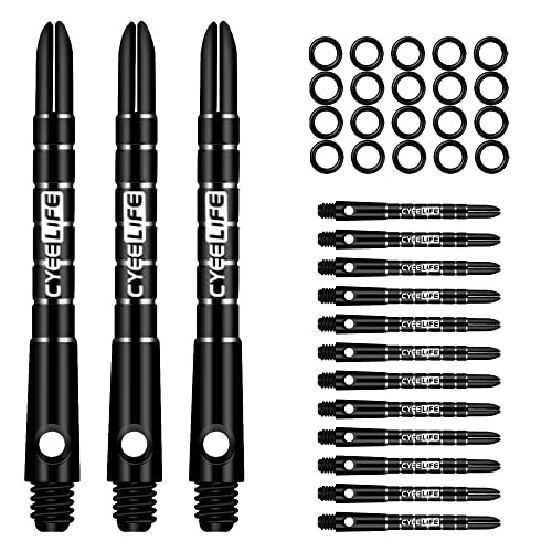 CyeeLife Pro Dart Shafts Aluminium 15Packs(5 Sets) with 20pcs Rubber O Rings,Black 48mm