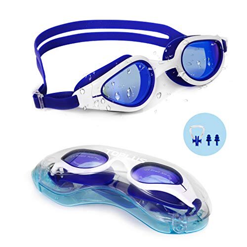 TOPLUS Swimming Goggles, No Leaking Anti Fog UV Protection Swim Goggles Soft Silicone Nose Bridge for Men, Women, Junior, Kids (White&Dark B