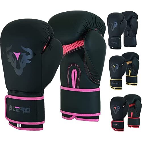 Islero Fitness Matte Black Kids Boxing Gloves Punch Bag Pink Girl Junior MMA Muay Thai Boy Martial Arts Kick Boxing Sparring Training Fighti