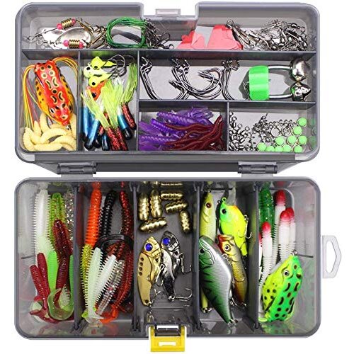 168pcs Fishing Lures Kit Fishing Lures Baits Sets Including Crankbaits Spinnerbaits Soft Plastic Worms Fishing Jigs for Freshwater and Saltwater Kit