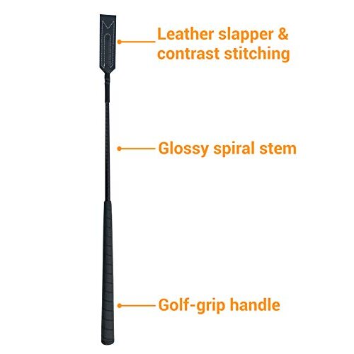 Leather Riding Crop for Horses Jump Bat Jockey Whip ShowJumping Stick Equestrian Equine Black 64 cm