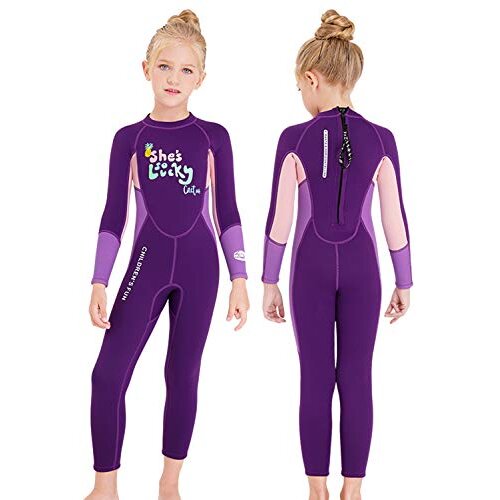 Kids Wetsuit Girls Neoprene Swimsuit Children 25mm Thermal Rash Guard Warm Thicken Swimwear Sun Protection Diving Snorkelling Suit UV 50 Purple S