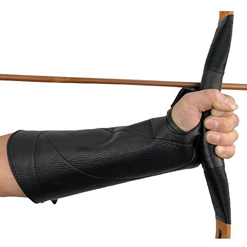 Black Archery Arm Guard Adjustable Cow Leather Antique Bracer 122 Inches