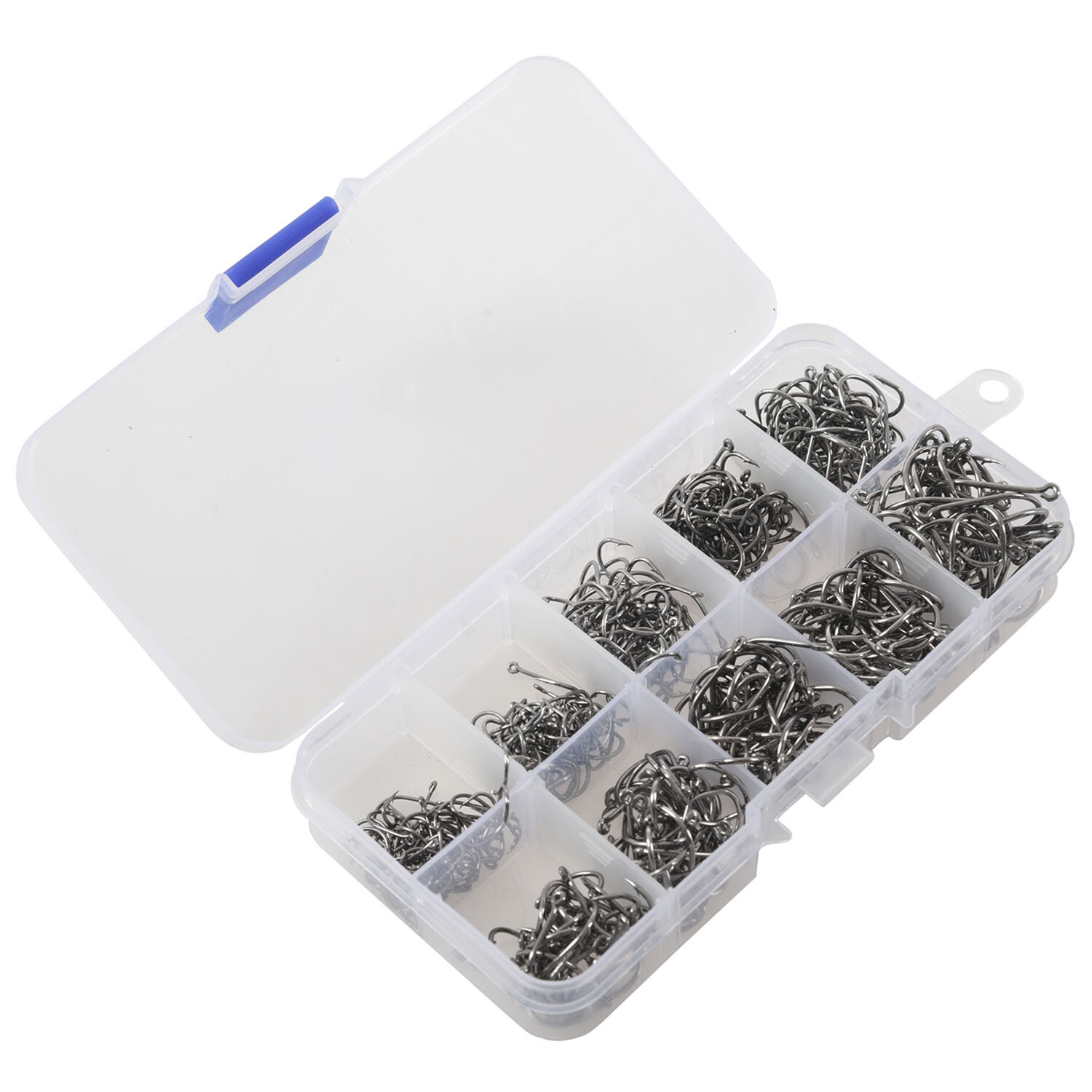 500pcs Fish Jig Hooks with Hole Fishing Tackle Box 10 Sizes Carbon Steel