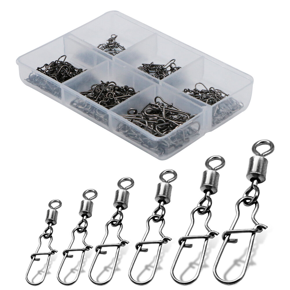 120pcs 6 Size Fishing Accessories Connector Pin Bearing Rolling Swivel Stainless Steel Snap Fishhook Lure Swivel Tackle Box Tool