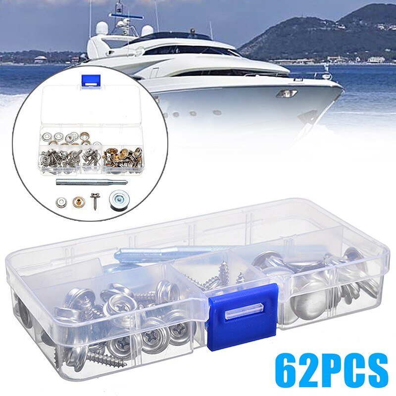 62pcs Boat Cover Canvas Stainless Steel Snap Fastener Clip Awning Button Rivet Marine Hardware Accessories
