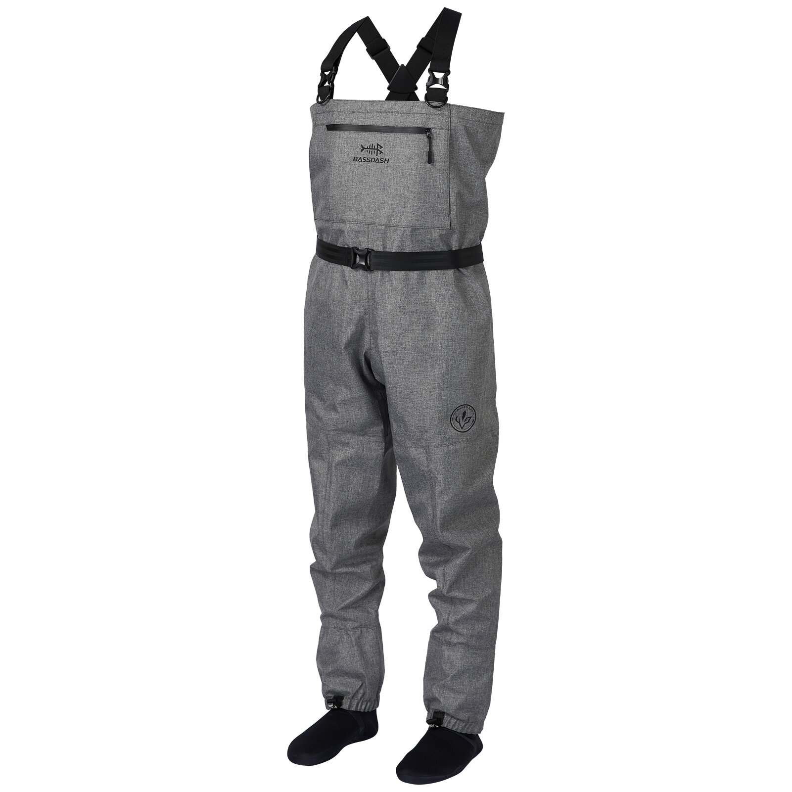 Bassdash IMMERSE Breathable Ripstop Stocking Foot Fishing Hunting Waders Lightweight Grey Chest Wader for Men Women