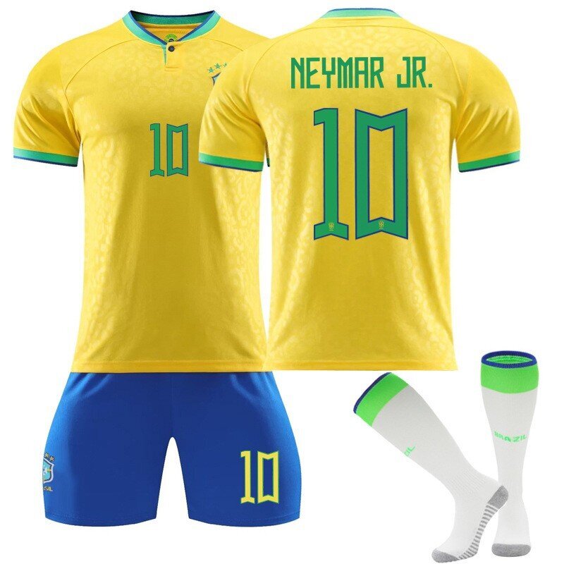 22-23 New Brazil Home Neymar Jr Kids Football Kit Tracksuit Training Jersey Suit