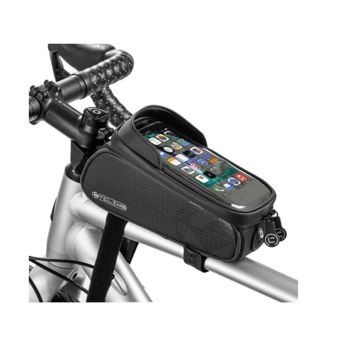 Waterproof Bicycle Front Top Tube Pouch Bike Phone Mount Pack Cycling Handlebar Bag with TPU Touch Screen Sun Visor and Headphone Hole for Smartphone