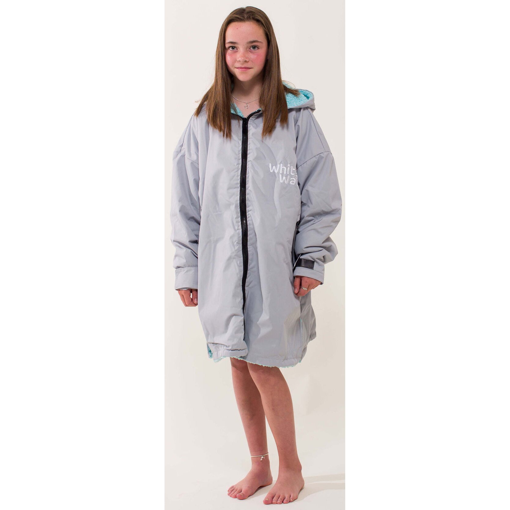 White Water KIDS Pro Changing Robe Grey Outer-Shell, Blue Lining