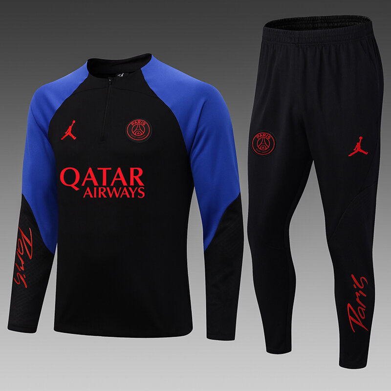 PSG Tracksuit Football Set 22 23 Paris JD Men's and Junior Jersey Training Suit Black Blue Genuine
