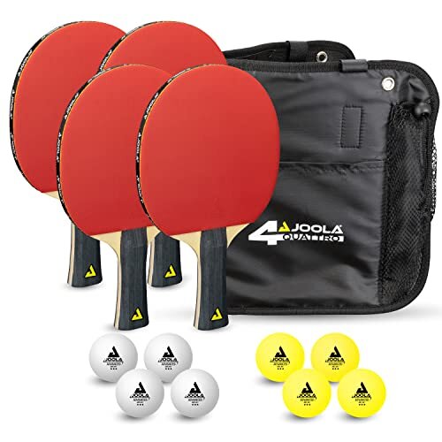 Quattro Table Tennis Set - 4 Table Tennis Bats + 10 Ping Tennis Balls + Bag