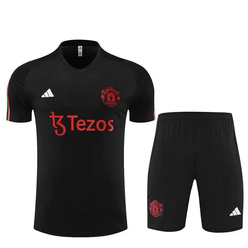 2023-2024 Manchester United Tracksuit Football Set Adult Youth Jersey Short Sleeve Training Suit Black