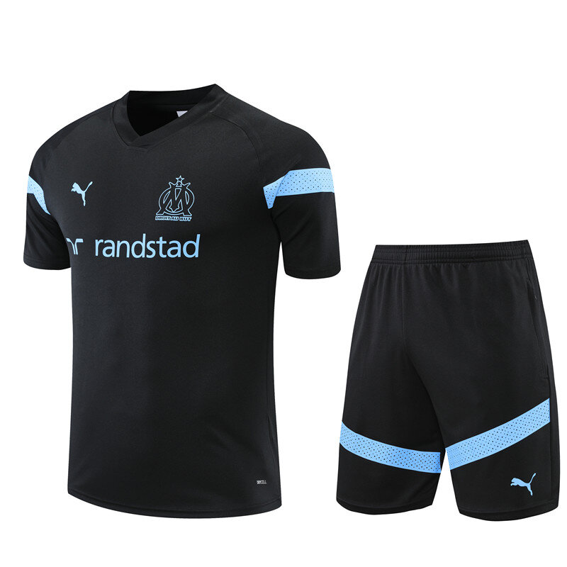 2022-2023 Marseille Tracksuit Football Set Adult Youth Jersey Short Sleeve Training Suit Light Royal Black