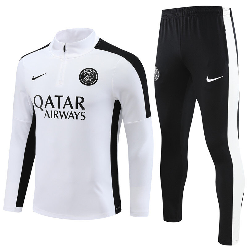 2023-2024 Paris Tracksuit Football Set Paris Adult Youth Jersey Half Zip Long Sleeve Training Suit White