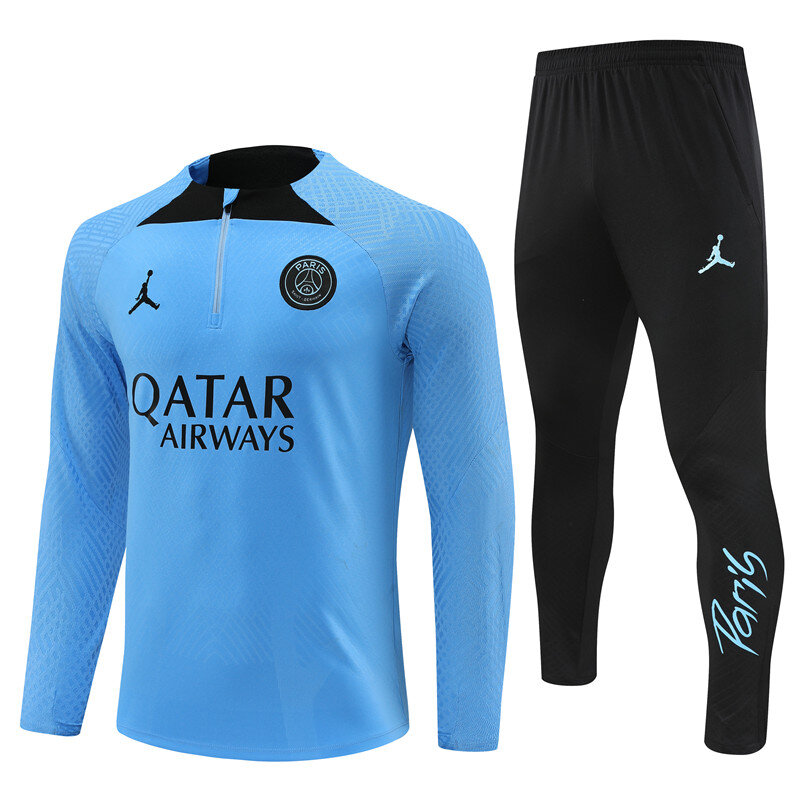 2022-2023 Paris Tracksuit Football Set Jordan Paris Adult Youth Jersey Half Zip Long  Sleeve Training Suit Light Blue-Player Vision