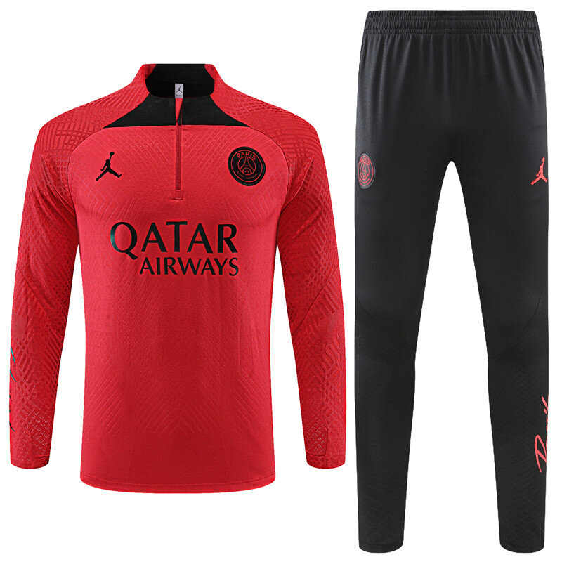 2022-2023 Paris Tracksuit Football Set Jordan Paris Adult Youth Jersey Half Zip Long  Sleeve Training Suit Red-Player Vision