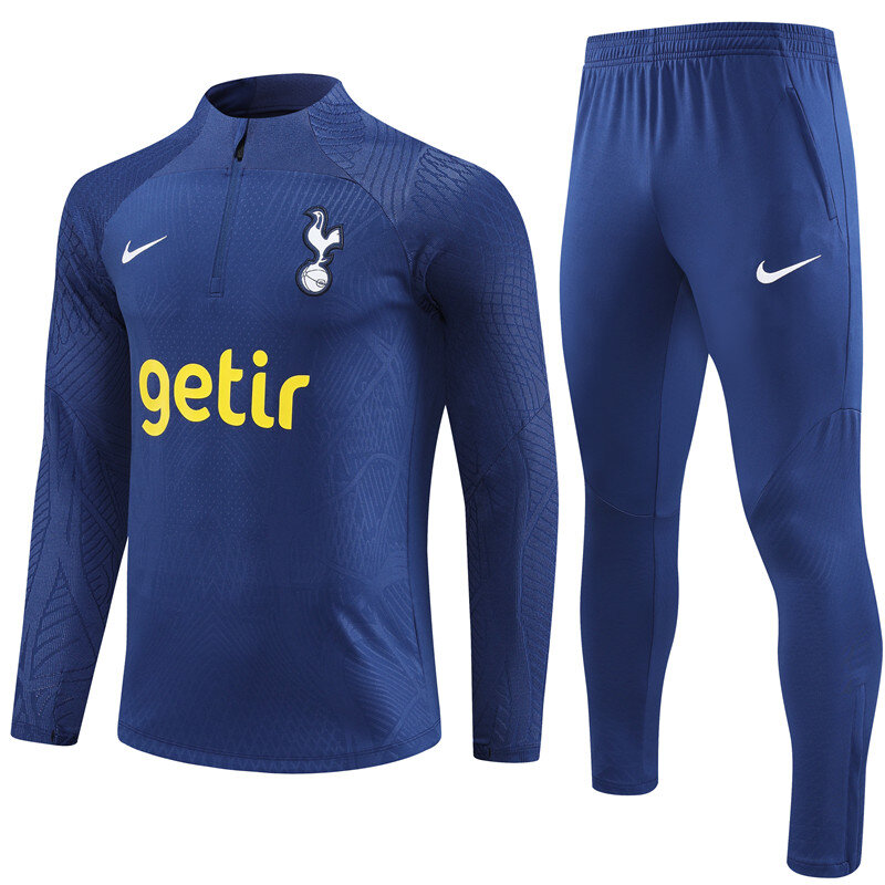 2023-2024 Tottenham Tracksuit Football Set Adult Youth Jersey Half Zip Long Sleeve Training Suit Royal Blue-Player Version