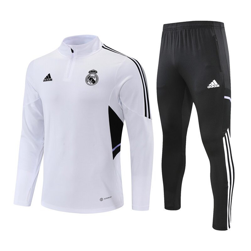 2022-2023 Real Madrid  Tracksuit Football Set Adult Youth Jersey Half Zip Long Sleeve Training Suit White