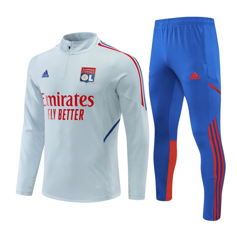 2022-2023 Lyon Tracksuit Football Set Adult Youth Jersey Half Zip Long Sleeve Training Suit Light Grey
