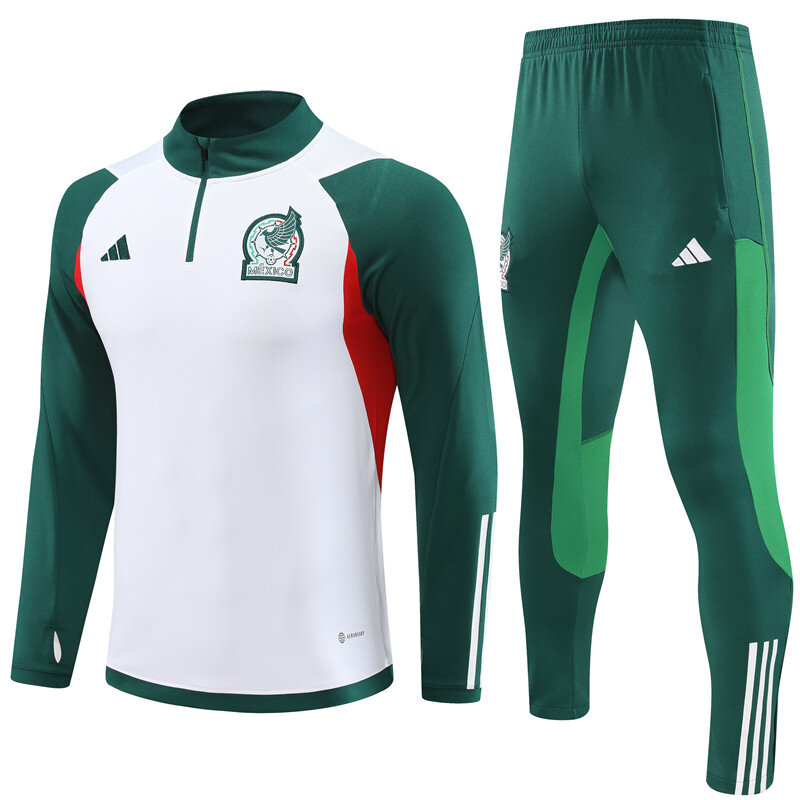 2023-2024 Mexico Tracksuit Football Set Adult Youth Jersey Half Zip Long Sleeve Training Suit White