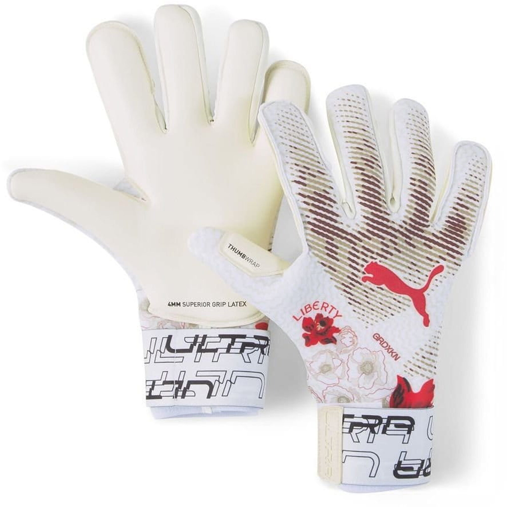 Puma Ultra Grip 1 Hybrid Liberty White/Red Mens Football Goalkeeper Gloves 041837 01 (UK )
