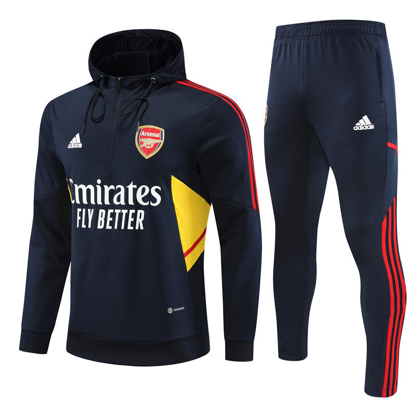2223 Arsenal Kids Football Kit Men Fleece Pullover Half Zip Hoodie Sport Training Suit Royal Blue