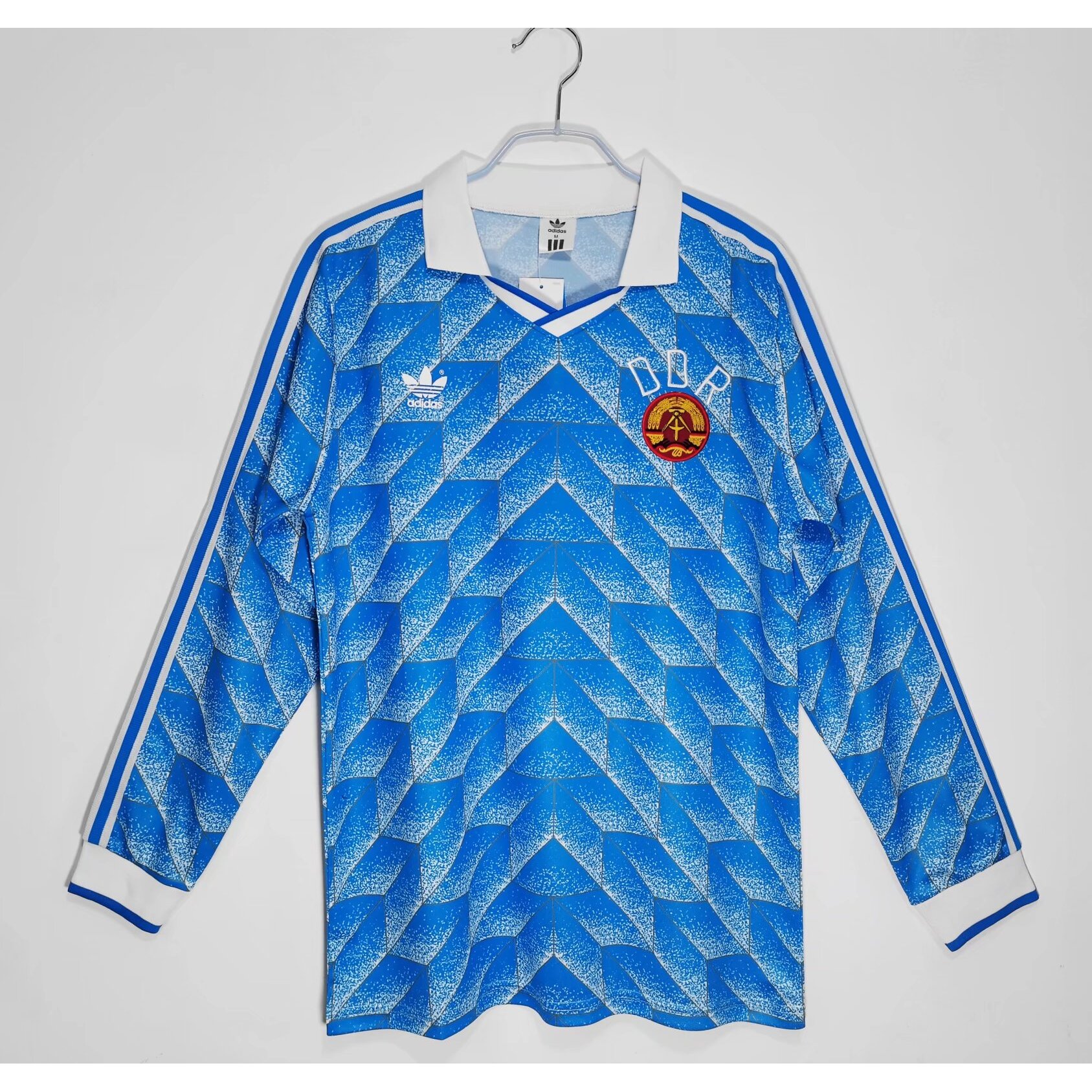 1988 East Germany Home Retro World Cup Long Sleeve Football Jersey Blue