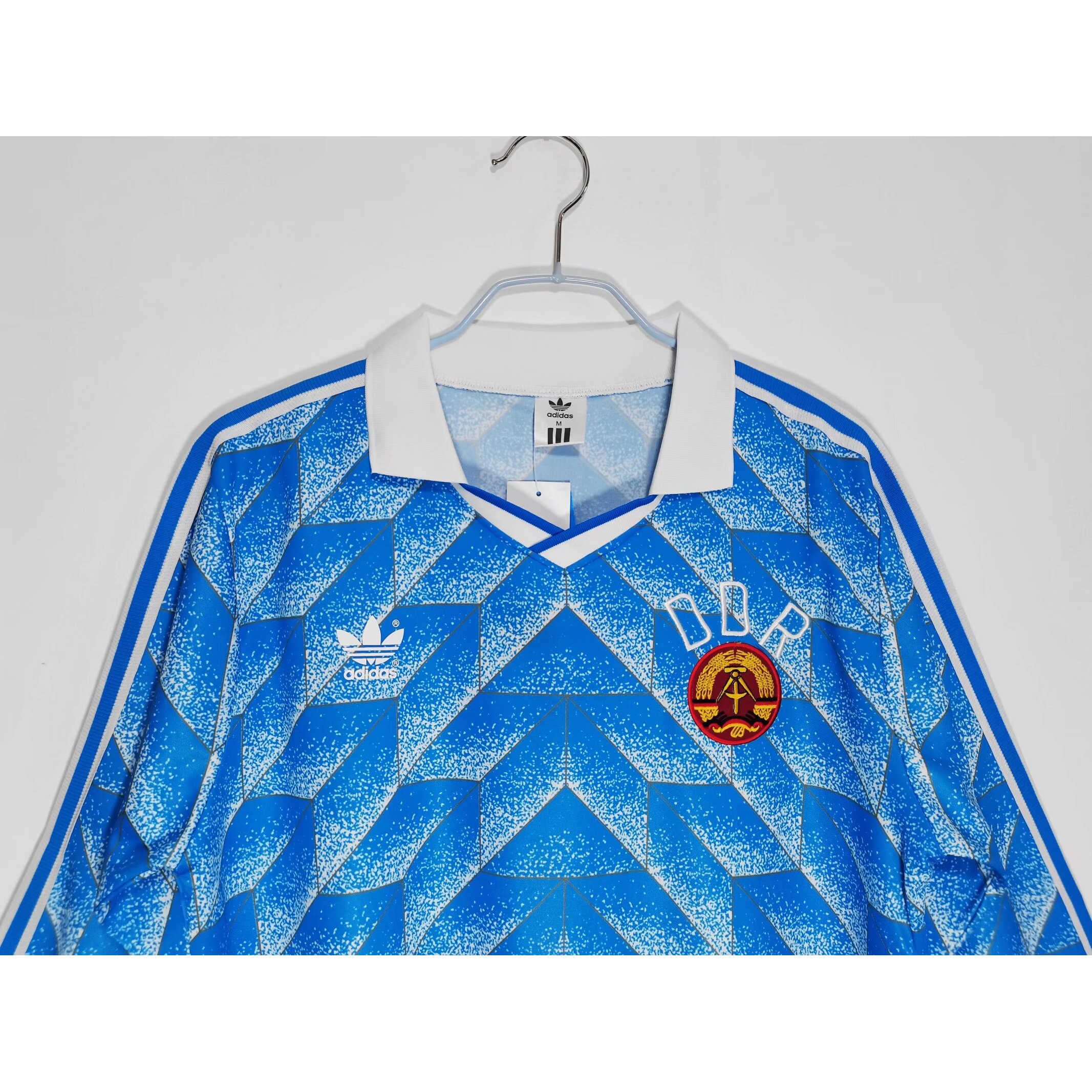 1988 East Germany Home Retro World Cup Long Sleeve Football Jersey Blue