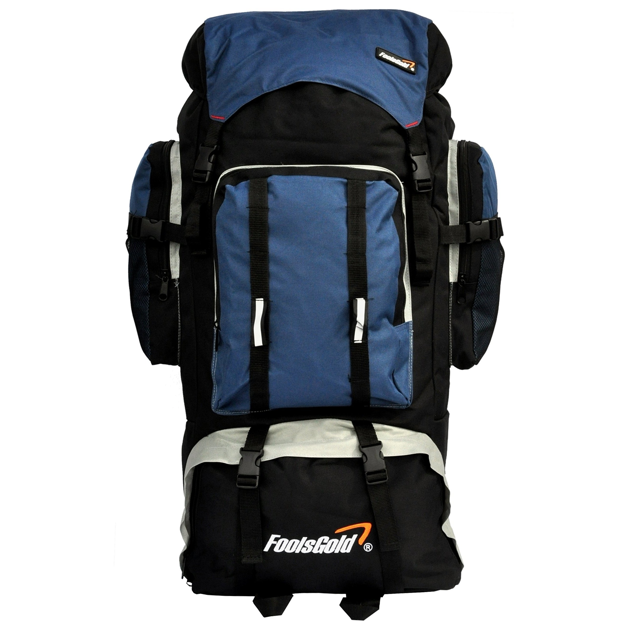 foolsGold Extra Large Hiking Travel Backpack Camping Rucksack Top and Bottom Loading (Navy)