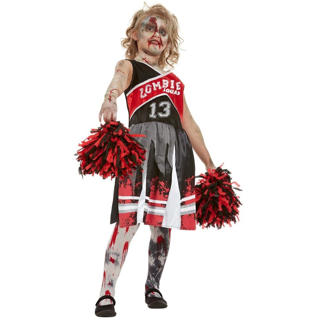 Girls Halloween Zombie Cheerleader Fancy Dress Costume Age 7-9