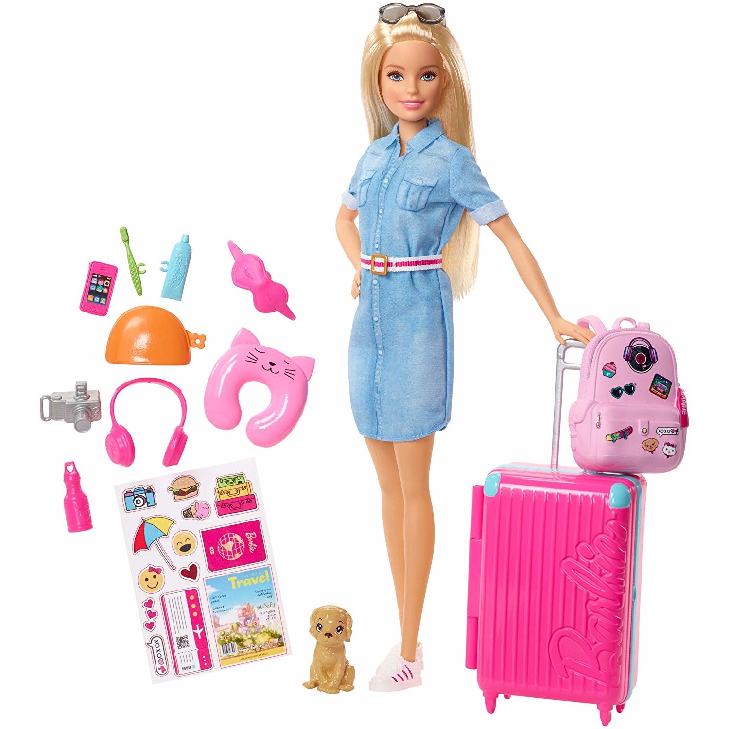 Barbie FWV25 Doll and Travel Set with Puppy