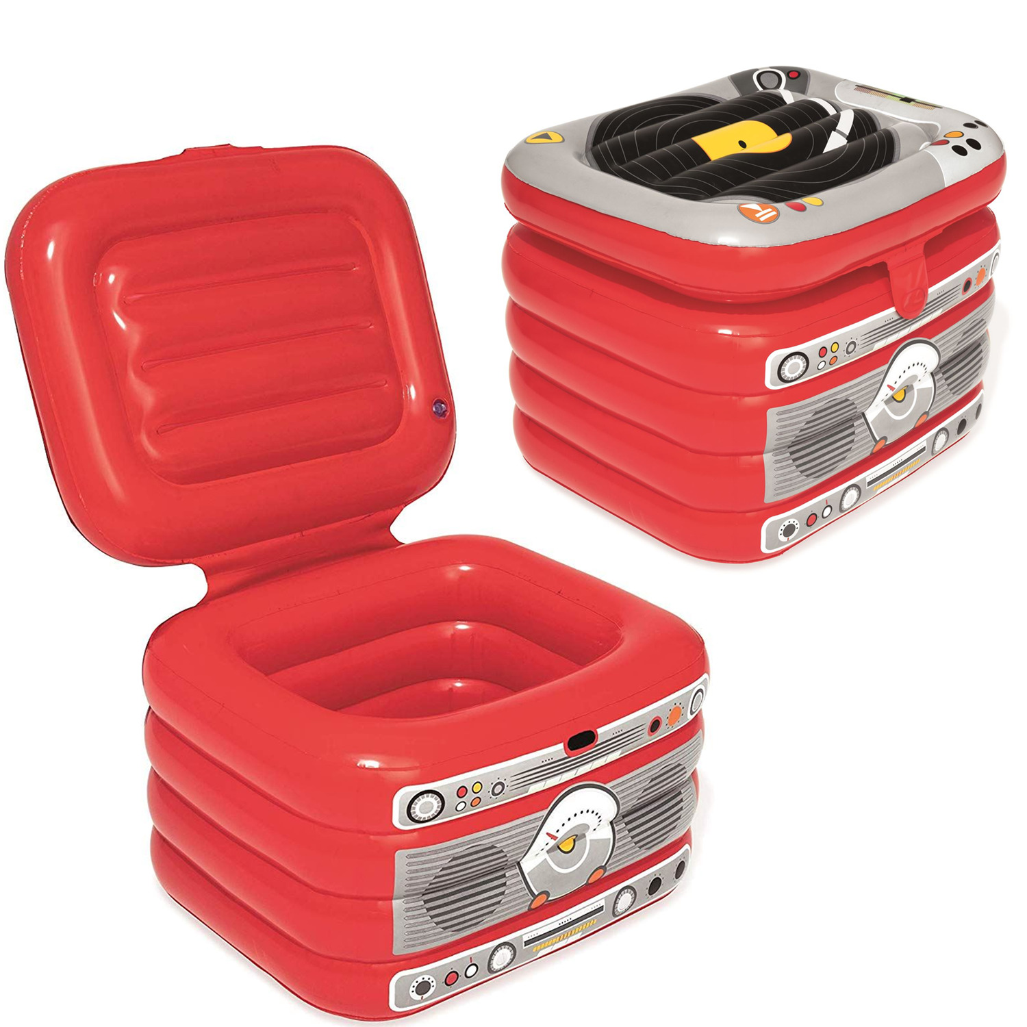 PACK OF 2 Inflatable Party Turntable Cooler Jukebox Beverage Storage Box Beach Pool Float Accessory - Red