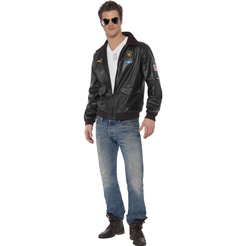 Bomber Jacket Men's Top Gun Brown with motifs Male costume Size
